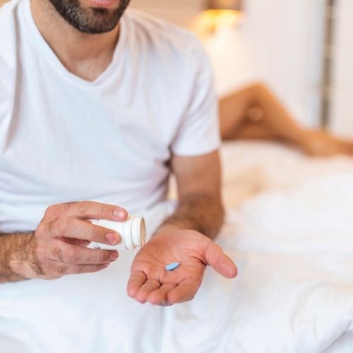 What are the treatment options for premature ejaculation? Man taking pill/viagra